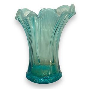Vintage Northwood Opalescent Ribbed Vase Aqua